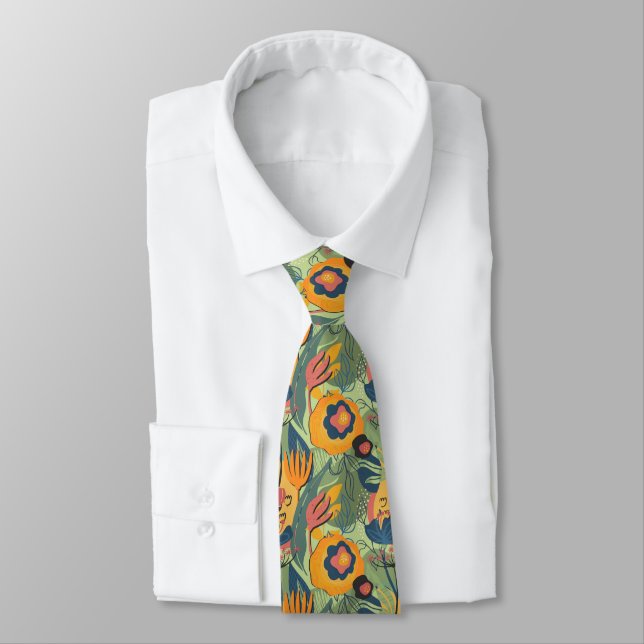 Cravate Fleurs exotiques colorées motif (Attaché)