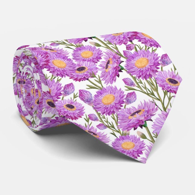 Cravate Fleurs florales de marguerites de papier violet (Roulé)
