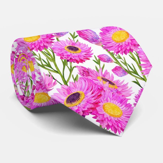 Cravate Fleurs florales de marguerites en papier rose (Roulé)
