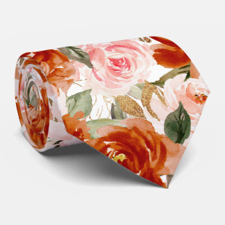 Cravate Fleurs H2 rouille orange blush roses  