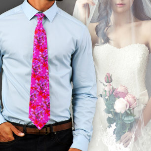 Cravate Fleurs Hawaïennes Néon Plumeria Frangipane Gras