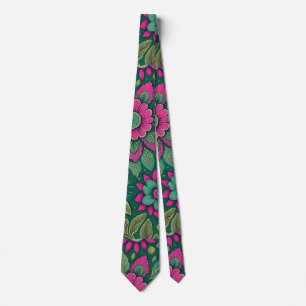 Cravate Fleurs Mandala Blossoms rose vert