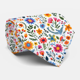 Cravate Fleurs mexicaines Motif coloré