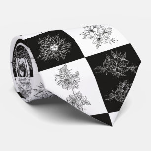 Cravate Fleurs monochromes et motif en damier