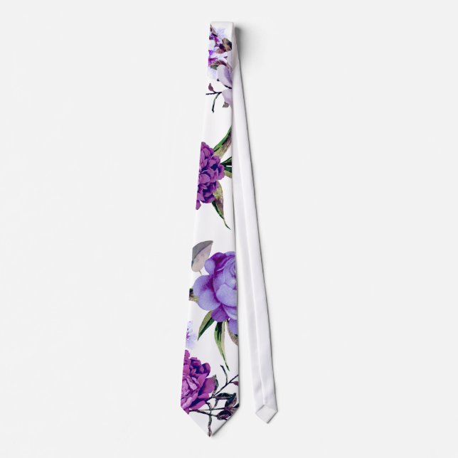 Cravate Fleurs pourpres lilas violettes Girly élégantes (Devant)