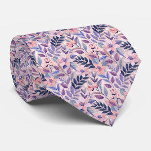 Cravate Fleurs Rose Pêche Navy Motif Floral