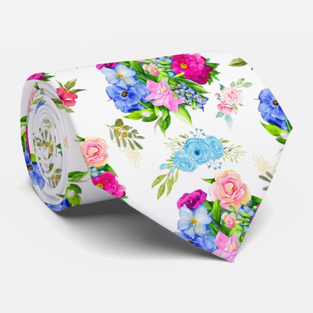 Cravate Fleurs Roses florales de printemps (Roulé)