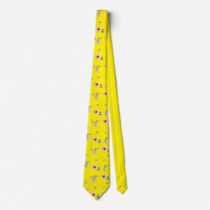 Cravate Fleurs roses jaunes