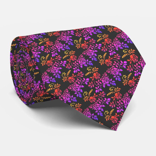 Cravate Fleurs Roses tendues Design de couleurs Abstraites (Roulé)