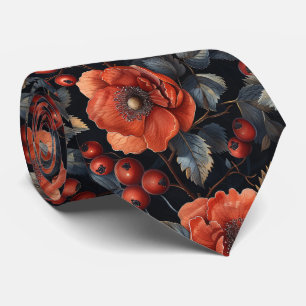 Cravate Fleurs rouges en noir