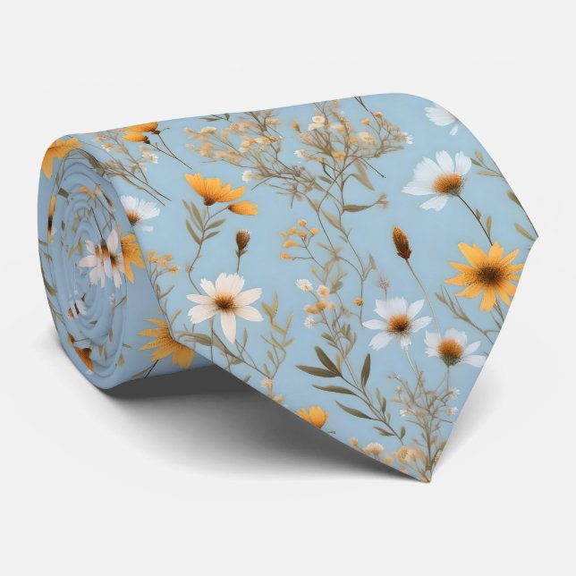 Cravate Fleurs sauvages Australiens Sur Bleu, (Roulé)