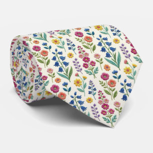 Cravate Fleurs sauvages Faux soie   Style de broderie vint