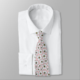 Cravate Fleurs Sauvages Modernes Sur Fond Rose