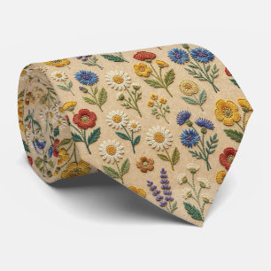 Cravate Fleurs sauvages vintage Dessin de broderie fauss