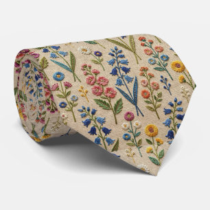 Cravate Fleurs sauvages vintage Dessin de broderie fauss