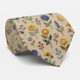 Cravate Fleurs sauvages vintage Dessin de broderie fauss