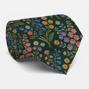Cravate Fleurs sauvages vintage Dessin de fausse broderi