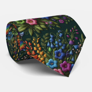 Cravate Fleurs sauvages vintage Dessin de fausse broderi