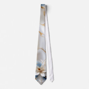 Cravate Fleurs soies blanches et bleu clair sur un look so