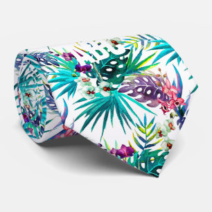 Cravate Fleurs tropicales colorées et feuillage
