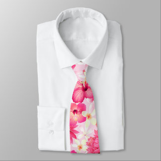 Cravate Fleurs tropicales rose et blanche