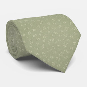 Cravate Fleurs Vert Sauge Vintage Douce 