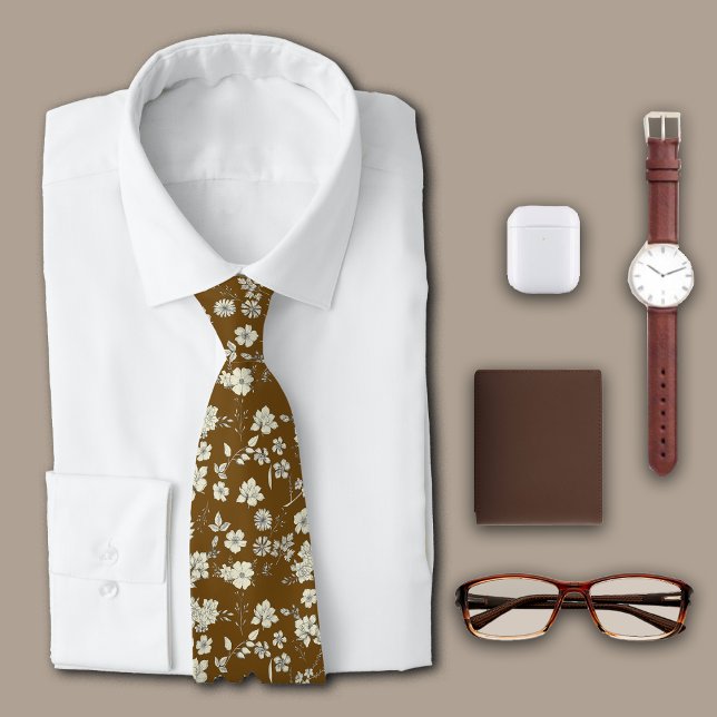 Cravate Fleurs vintages Personnaliser Brown Initiale (Créateur téléchargé)