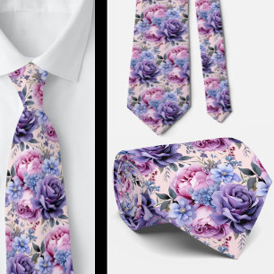 Cravate Fleurs violettes violettes violettes violettes ros