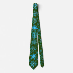Cravate Flocon de neige motif bleu D vert BG