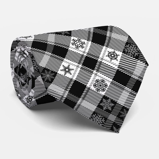 Cravate Flocon de neige noir - Motif de Noël (Roulé)