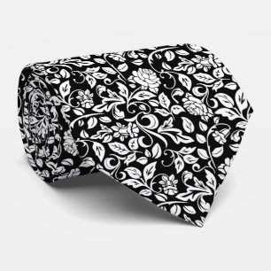 Cravate Floral Black and White Rose Vine Pattern