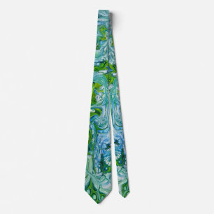 Cravate Floral bleu et vert Abstrait