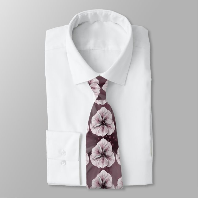 Cravate Floral de rose et blanc sur Bourgogne (Attaché)