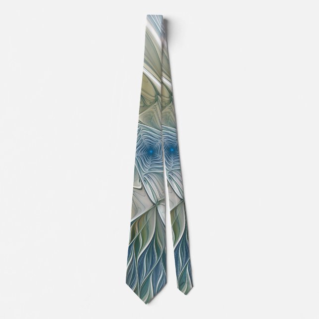 Cravate Floral Dream Motif Abstrait Blue Khaki Fractal (Devant)