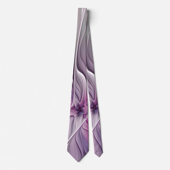 Cravate Floral Fractal moderne Fleur Abstraite rose gris (Devant)