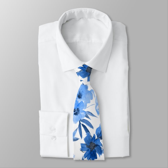 Cravate Floral moderne bleu Cornflower tendance (Attaché)