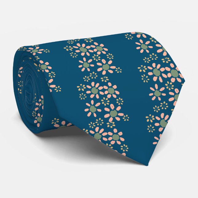 Cravate Floral Motif à fleurs bleues (Roulé)