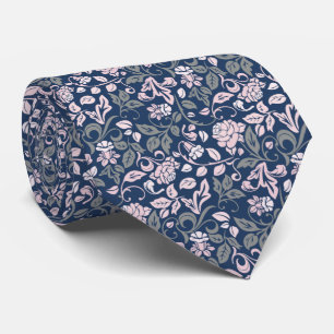 Cravate Floral Navy & Rose Rose Rose Vine Motif