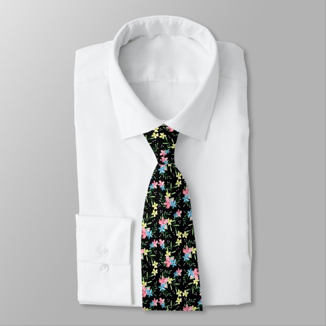 Cravate Floral noir (Attaché)