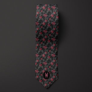 Cravate Floral noir et bourgogne