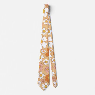Cravate floral orange et blanc