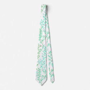 Cravate Floral Pattern classique Vert ton A02. BG blanc