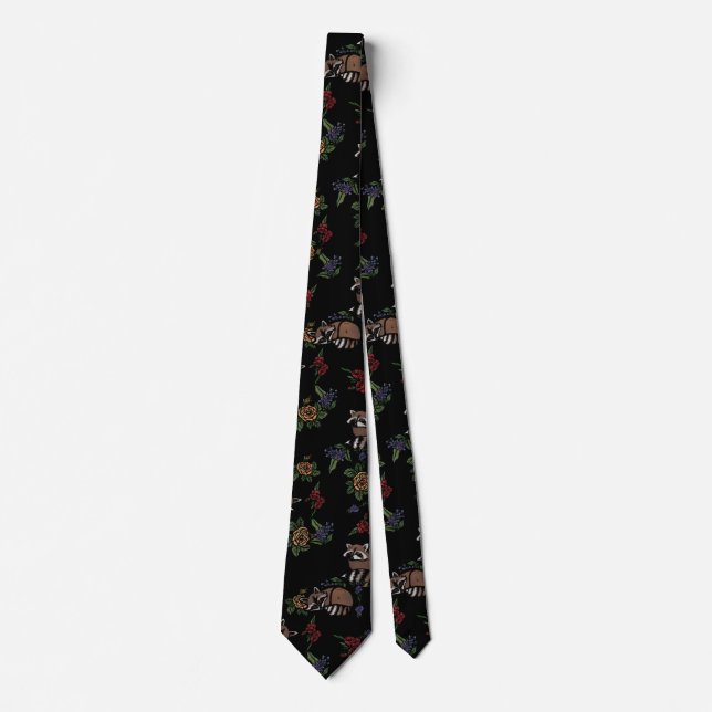 Cravate Floral Raccoons mignon couchant Motif (Devant)