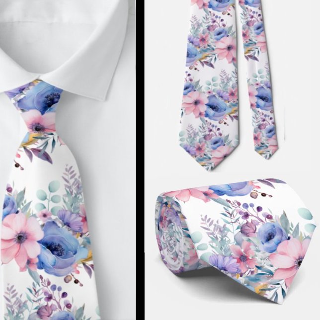 Cravate floral rose et bleu poussiéreux (Créateur téléchargé)