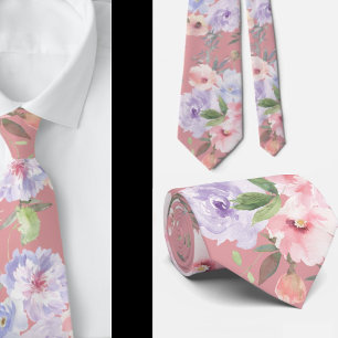 Cravate floral Rose rose et lavande violet