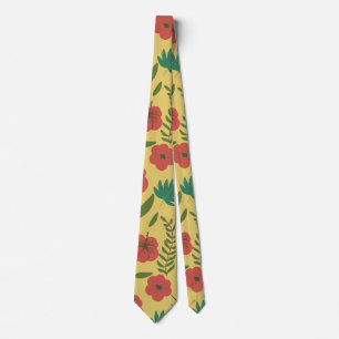 Cravate Floral seamless pattern red yellow green flowers