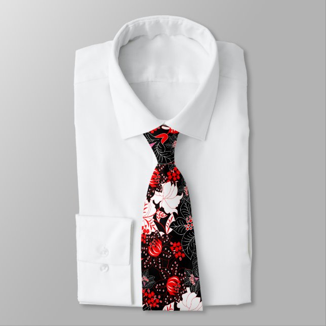 Cravate Floral tropical rouge détaillé (Attaché)