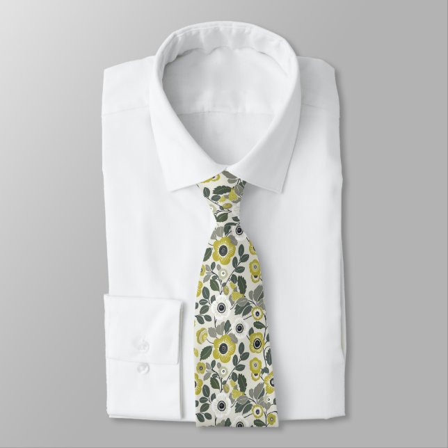 Cravate Floral vert olive (Attaché)