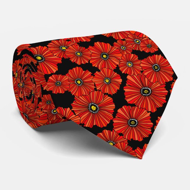 Cravate florale de pavot rouge (Roulé)