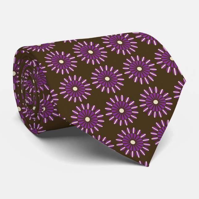 Cravate Flore géométrique Stellaire Brown & Violet à deux  (Roulé)